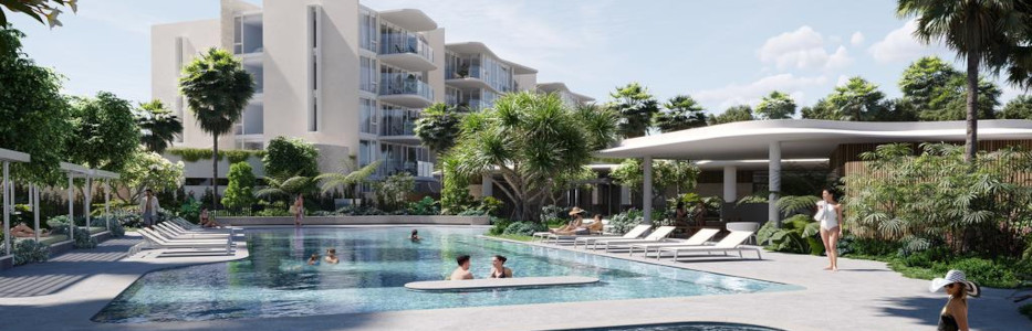 Upscale boomer compound to include lagoon pool, tennis court, yoga studio